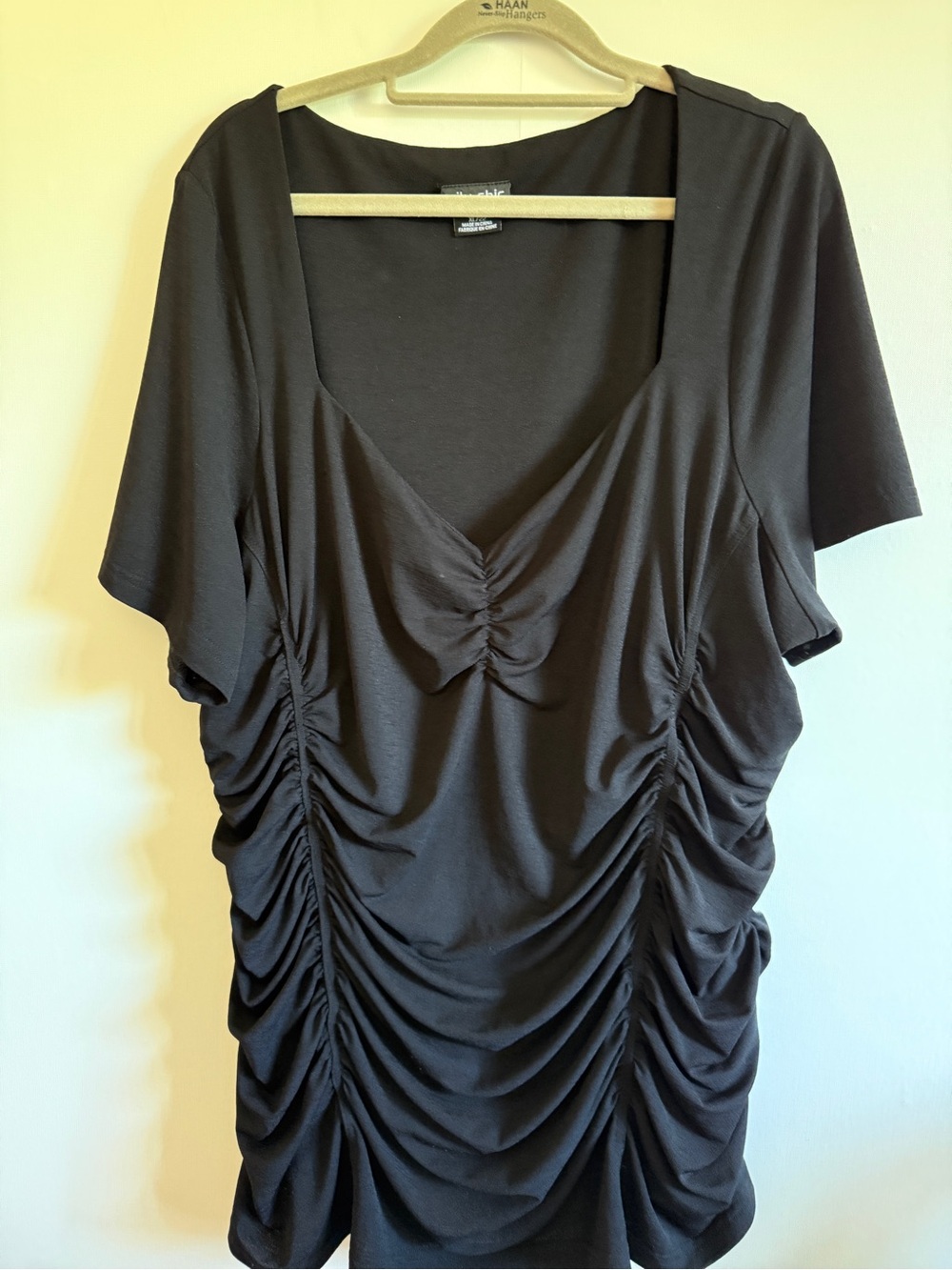 City Chic Black Ruched Bodycon Top Plus Size XL 22 Stretch Midi